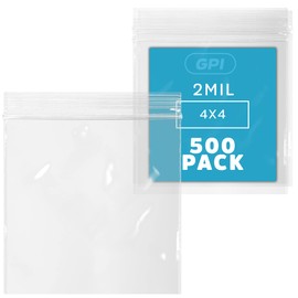 Clear Plastic Reclosable Zip Bags - Bulk GPI Pack of 500 4" X 4" 2 Mil Thick Strong & Durable Poly Baggies with Resealable Zip Top Lock for Travel, Storage, Packaging & Shipping.