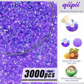 qiipii 3000PCS 4mm Dark Purple AB Resin Rhinestones for Crafting Deep Purple AB Flatback Jelly Resin Stones Bulk SS16 Non-Hotfix Diamonds Gems Charms for Nails Face Eyes Makeup Mug Tumblers DIY Crafts