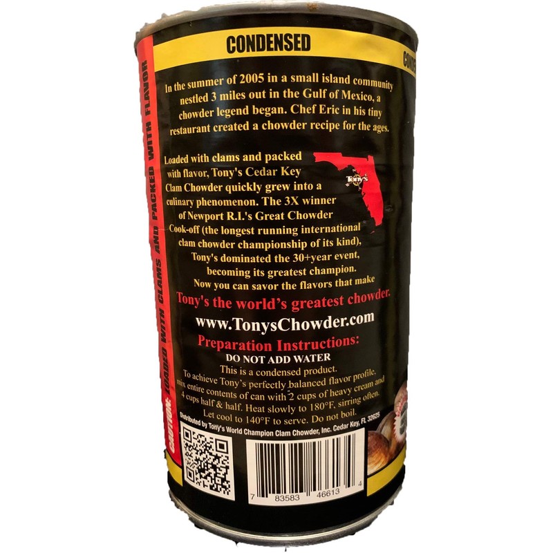 Tony’s Clam Chowder, 3X World Champion, 51oz ounce (1 single
