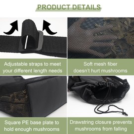 1 Pc Mushroom Foraging Bag with Bottom Support, Durable Black Harvesting Kit, Morel Mesh Picking Bag with Adjustable Shoulder Strap, Cover Geny Outdoor Sacks for Mushrooms Hunting