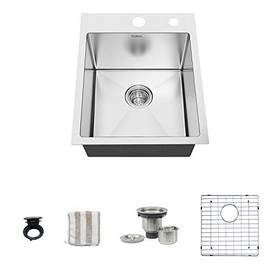 TORVA 15-Inch Drop-in Kitchen Sink, 16 Gauge Stainless Steel Topmount Single Bowl - 9 Inches Deep Bar/Prep Basin