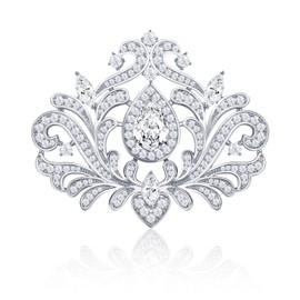 QUKE Silver Plated Brooches Pins for Women Cubic Zirconia Crystal Bridal Wedding Elegant Brooch Badge Pin