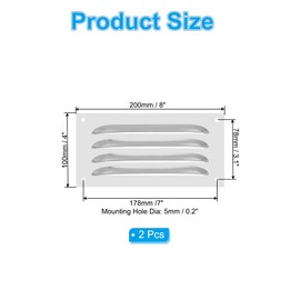PATIKIL 8 x 4 Inch Stainless Steel Vent Cover, 2 Pack Screen Air Grille Ventilation Cover HVAC Louvered Grill for Home Kitchen Fireplace Bathroom Wall Ceiling, Silver Tone
