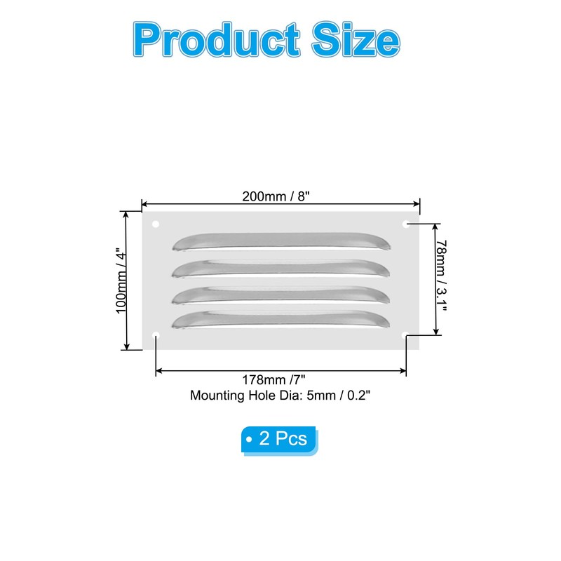 PATIKIL 8 x 4 Inch Stainless Steel Vent Cover, 2