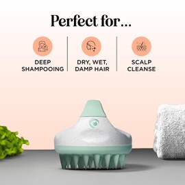 Hair Shampoo Brush and Scalp Exfoliator - in Shower Scalp Scrubber for Dandruff Removal & Growth Stimulator for Wet or Dry Hair - Soft Silicone Scalp Massager Made with Recycled Wheat Straw - Green