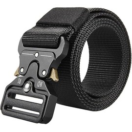 PEAKTREND Men's Tactical Belt Heavy Duty Webbing Belt Adjustable Military Style Nylon Belts with Metal Buckle Male Outdoor (Black)