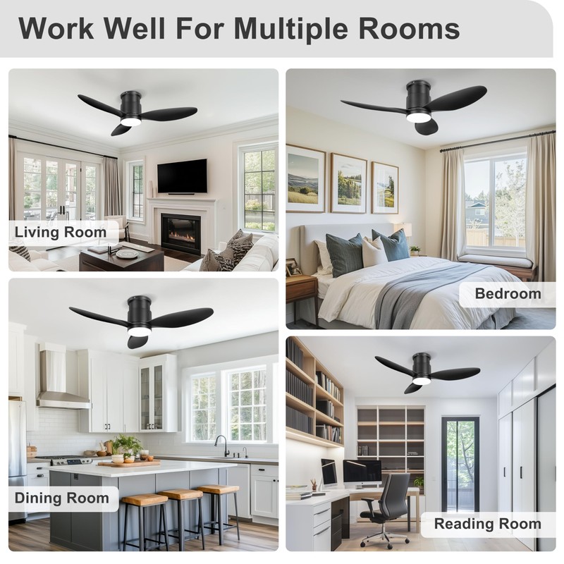 Ohniyou 42'' Flush Mount Ceiling Fans with Lights, Remote/App Control,