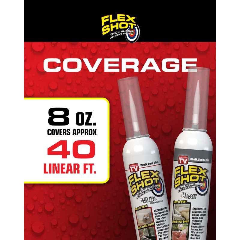 Flex Shot Rubber Adhesive Sealant Caulk, 8-oz, White