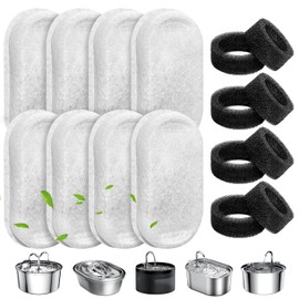 Cat Water Fountain Filters, 12 Pack Pet Replacement Filters with 12 Sponges for Stainless Steel 67oz/2L, 108oz/3.2L and 135oz/4.0L Faucet-Shaped Pet Water Fountain Dog Water Dispenser
