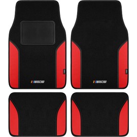 NASCAR Alfombrillas para Piso de Automóvil, Alfombrillas para Automóvil con Diseño de Alfombra y Cuero Rojo, Alfombrillas Universales Todo Clima con Almohadilla para Talón Incorporada y Respaldo