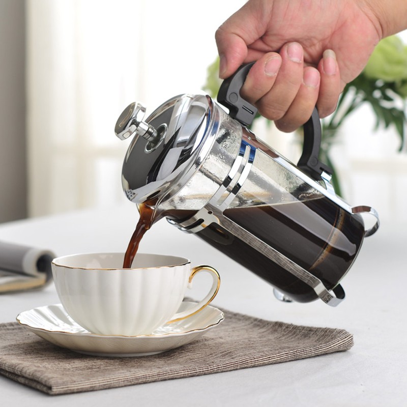 350ml Stainless Steel Glass Cafetiere French Filter Tea Coffee Pot