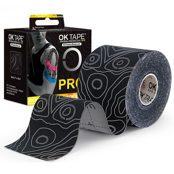 OK TAPE PRO Kinesiology Tape, 2inch x Long Roll 16ft Free Cut Tape, Elastic Athletic Tape Therapeutic Latex Free, Black+Black