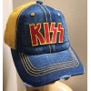 Kiss Hat Distressed Ball Cap Hat Denim & Wheat Mesh