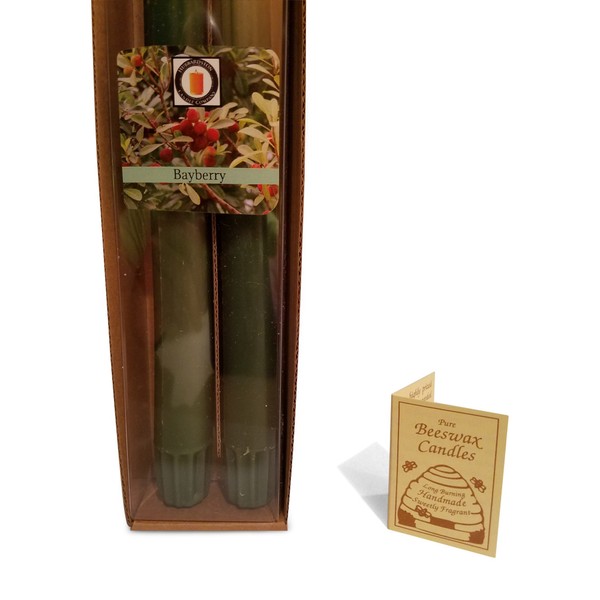 100% Pure Beeswax 10 inch Bayberry Scented Taper Candle Pair,