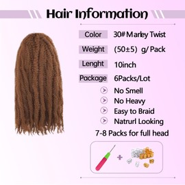 Auxemuen Marley Twist Braiding Hair 10 Inch 6 Packs Senegalese Twsit Hair Cuban Twist Hair Afro Kinky Curly Twist Crochet Hair Synthetic Hair Extensions for Women (30#)