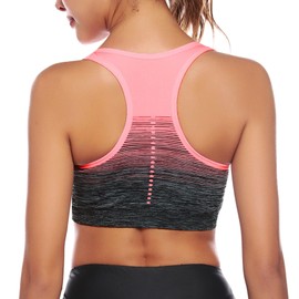 Sykooria Women's Sports Bra Mid Support Wirefree Racerback Workout Bra Removable Padding Yoga Gym Running Crop Top(Pink,L)