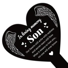 GLOBLELAND Heart Son Garden Stake Memorial Remembrance Plaque Stake for Cemetery Acrylic Grave Stake Waterproof Sympathy Garden Stake for Yard Grave Cemetery (Son)