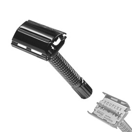 Safety Razor Butterfly Set 3-Piece Black Chrome in Leather Case with Blades - Now Only