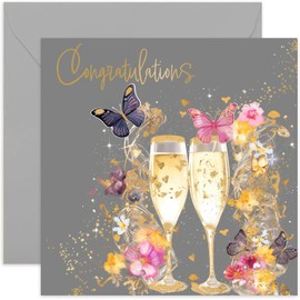 Old English Co. Congratulations Card for Couple - Special Engagement Card for Them - Gold Foil Champagne and Butterfly Design - Anniversary Cards for Couple - Wedding Day Card | Blank Inside