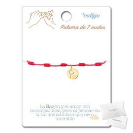 cotigo Bracelet 7 Red Knot with Initial Letters A Z Stainless Steel Lucky Charm and Protection Bracelet for Couples and Friendship Adjustable Jewellery, Stainless Steel