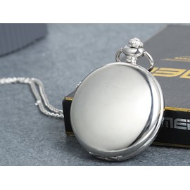 Lancardo Smooth Metal Silver Case White Dial Arabic Numbers Modern Pocket Watch With Chain