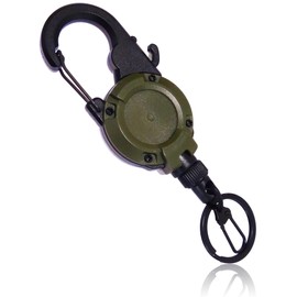 TKhits Magnetic Reel Keychain (Full of Useful Features for Fishing) Pin-on Reel Line Cutter Fishing Carabiner Reel Key Chain Stretchable Key Reel Key Chain, Khaki