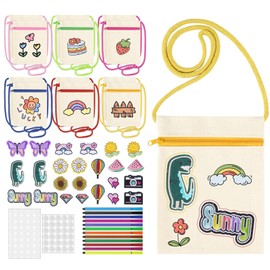 BLISSIQUEE Fabric Bags for Painting Set,12 Canvas Bags & 12 Colour Fabric Pens for Cothes, DIY Craft Bag, Plain Tote Bag to Decorate,Girls Handbag for Craft Gifts, Children's Birthday School, Trave