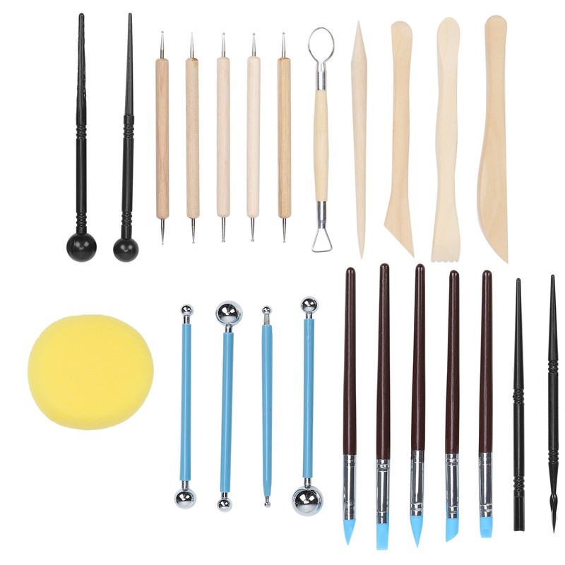 25Pcs Pottery Tools Clay Sculpting Dotting Pens Fondant Ball Stick