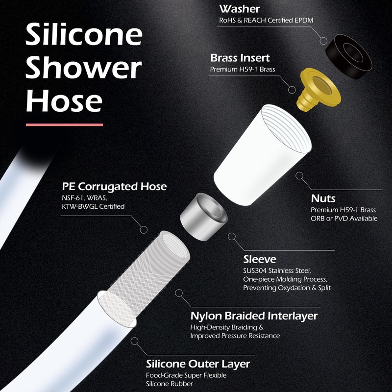 Shower Hose, Ultra-Soft Silicone Shower Hose Replacement丨Fluorescent Blue Glow in
