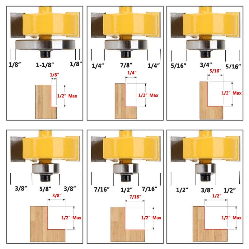 Yakamoz 1/4 Inch Shank Rabbet Router Bit with 6 Bearings