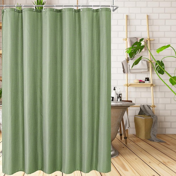 Green Waffle Weave Shower Curtain HADEEONG 72x72in Cloth Shower Curtain