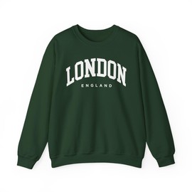 CUSTOMI London England Adult Unisex Crewneck Sweatshirt, Forest Green, L