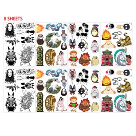 Pounchi Japanese Anime Temporary Tattoos (8 Sheets) Gifts Anime Decor Cosplay Waterproof Temporary Tattoos Cartoon Stickers Party Favors Supplies for Teens Kids