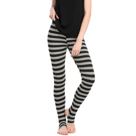 Allegra K Women's Leggings Printed High Waist Elastic Waist Party Yoga Stirrup Pants Large Black Grey-Stripe