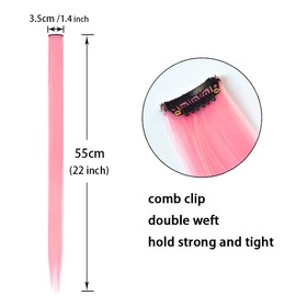 10 Pcs Colored Clip in Hair Extensions - 22 Inch Straight Synthetic Colored Hairpieces for Women Kids Girls | Party Highlights (Pink)