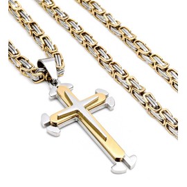 KALVICA Cross Necklace for Men 316L Stainless Steel Cross Pendant Necklace with Byzantine Chain 22 inches