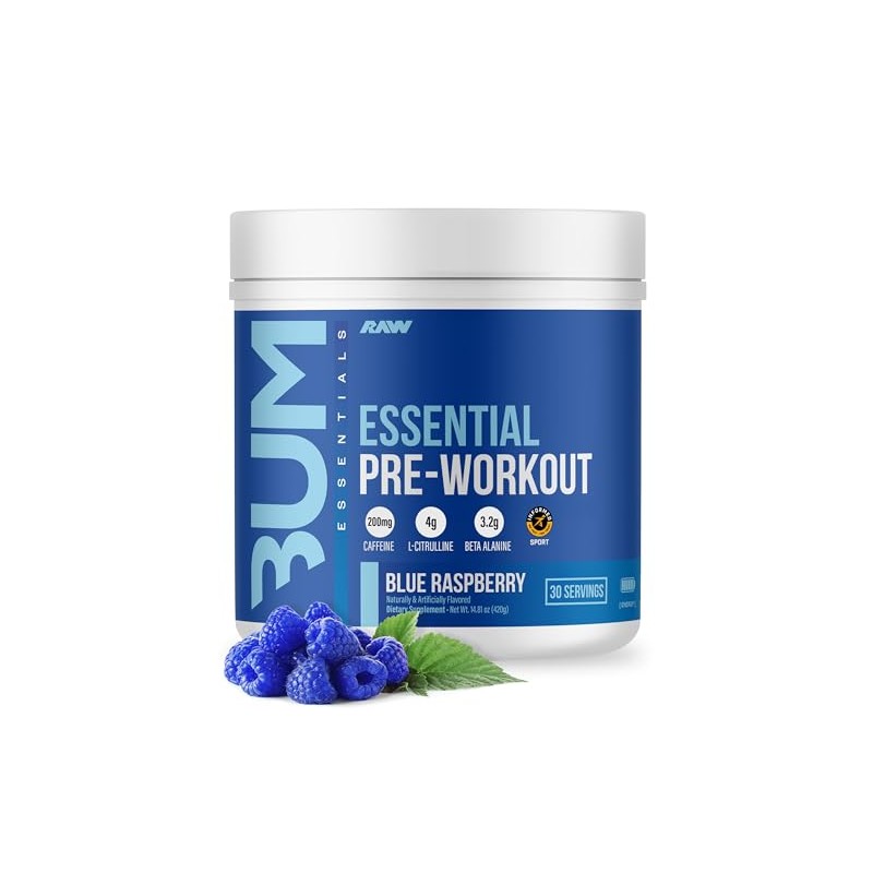 Raw cbum essential pre workout pre entrenamiento 30 servicios sabor