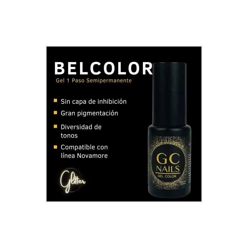 Pack 3 Glitter, Gel Uñas 1 Paso, Belcolor. Gc Nails