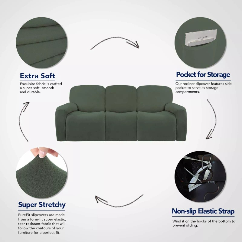 PureFit Super Stretch 3 Seats Recliner Chair Sofa Couch Cover