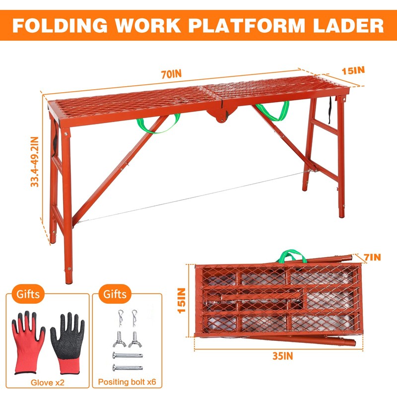 DOLEMODUO Adjustable Ladder Work Platform, 70(L) x15(W) x Adjustable Platform
