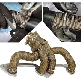 PVUEL 5M Thermal Exhaust Wrap Gold Thermal Insulation Wrap Made of Basalt Fibres with 10 Stainless Steel Clamps(4.6x300mm) for Motorcycle and Car Exhaust Manifolds (5M)