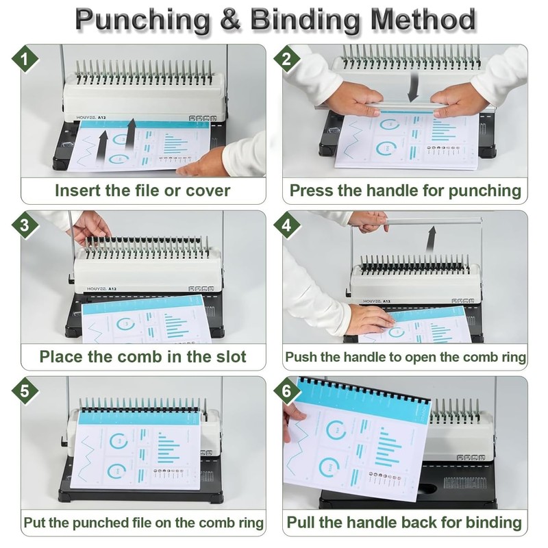 HOUYEE Manual Comb Binding Machine,19 Holes, 450 Sheets,Paper Punch Comb