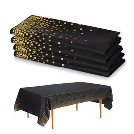 Disposable Plastic Tablecloths, 4 Pack Black and Gold Sequins Tablecloth 54" x 108" Party Table Cover Table Runner for Rectangle Tables up to 8 ft and Birthday Wedding Christmas New Year BBQ Banquet