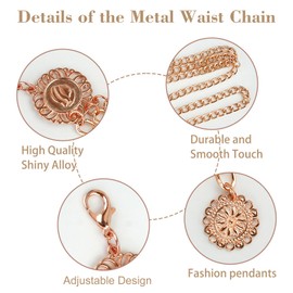 Giomos Gold Chain Belt for Women, Metal Waist Chain Link Belts for Dresses, Jumpsuit, Jeans, or Pirate Costume Accessories, Rose Gold, XL