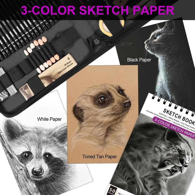 HIFORNY 70 Pcs Drawing Set Sketching Kit- Sketch Pencils Art