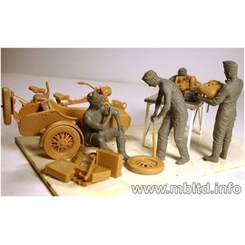 Master Box MB35060 1/35 German Motorcycle Maintenance Scene with Side Car Accessories 4 Pieces Plastic Model