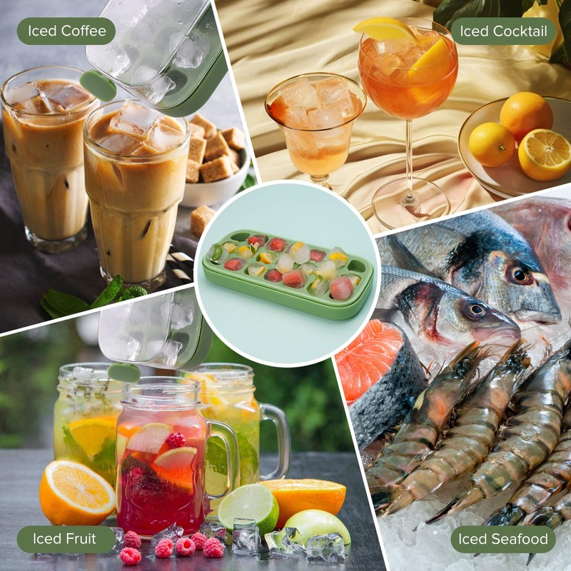 Ice Cube Tray with Lid and Bin 21 Pcs Quick-Fill