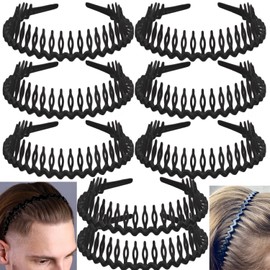 LAPOHI 8 PCS Non Slip Fashion Effortless Plastic Headbands with Teeth Comb Skinny Hair Bands for Women Men Teen Girls, Long Teeth Matte Black