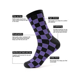 Forony Mens Dress Socks Cotton Dress Socks Purple Dress Sock Purple Sock for Men Crew Plaid