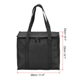 PATIKIL 11.4"x9.1"x9.1" Insulated Reusable Grocery Bags, 2 Pack Food Delivery Insulated Cooler Tote Bags with Zipper Collapsible for Hot Cold Transport Shopping, Black